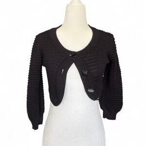 Divided H&M Black Dark Coquette Cropped Knit Shrug Cardigan w/ Oversized Buttons